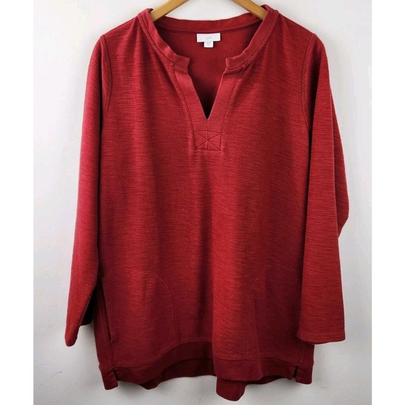 J Jill Women's Knit Textured Knit Elliptical  Long-sleeved Tunic Red Medium Top - Picture 1 of 7
